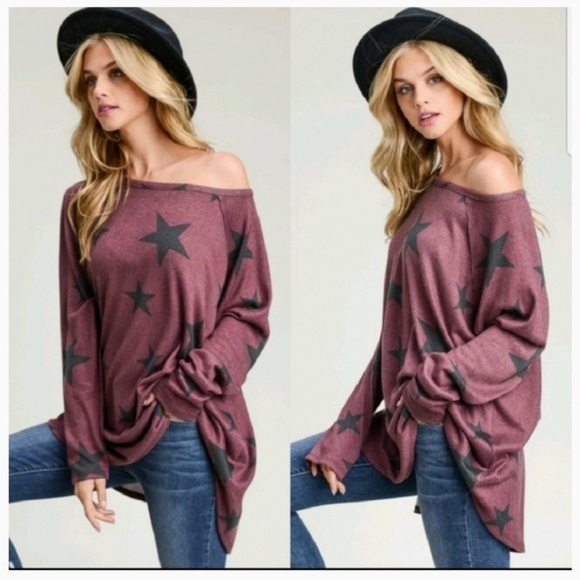 NWOT Hopely Star Top in Burgundy Maroon Size Small - Picture 3 of 16